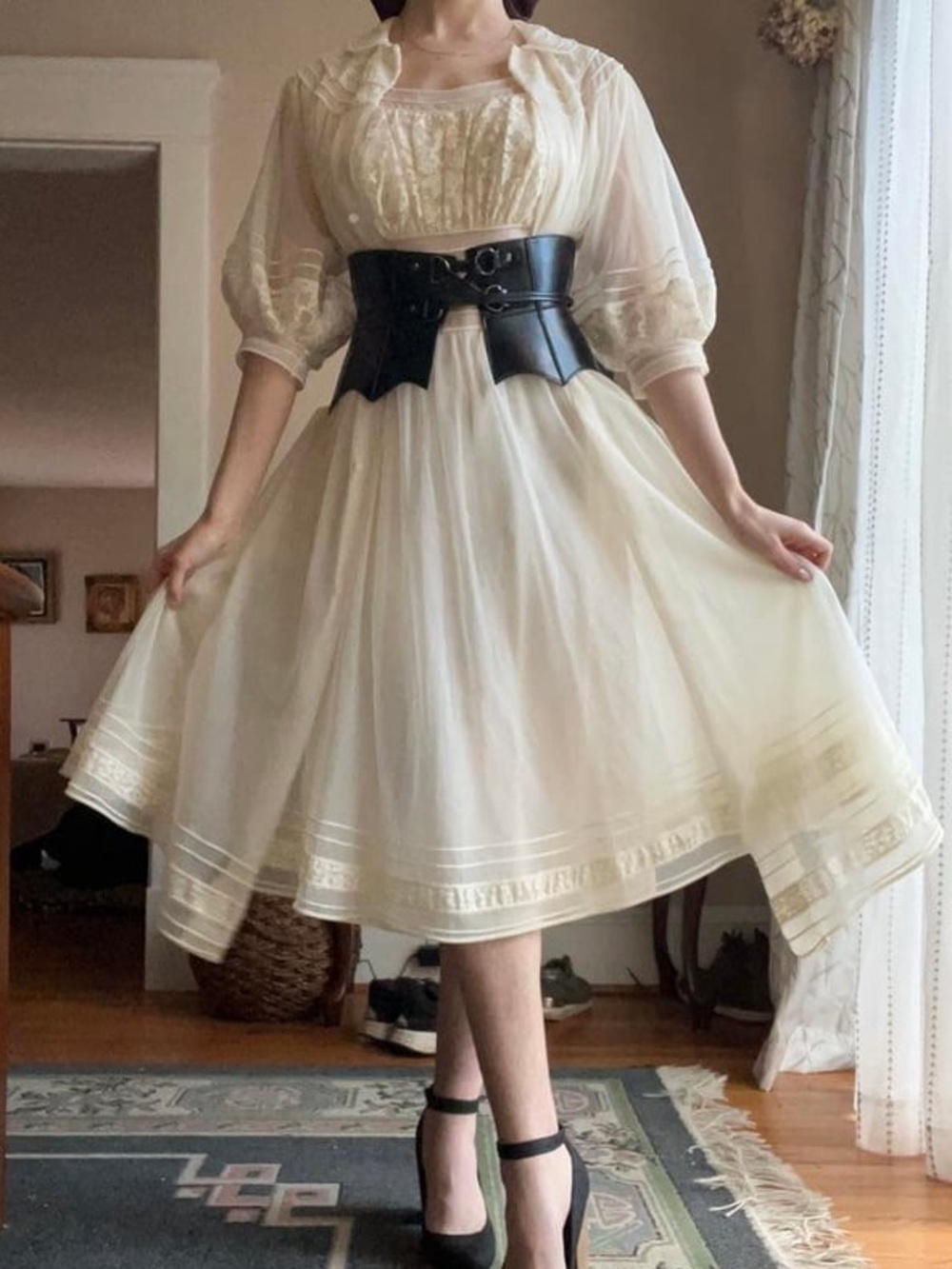 1960s Shadowline  Nightgown Chiffon Lace Lingerie Vintage Sz S - Picture 11 of 16